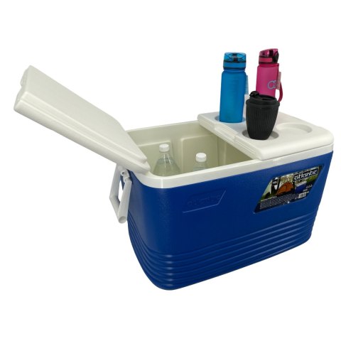 Lodówka turystyczna 60L Kamai Coolbox na wkłady mrożące, niebieska z miejscem na butelki na pokrywie Lodówka turystyczna 60L Kamai Coolbox na wkłady mrożące, niebieska z miejscem na butelki na pokrywie