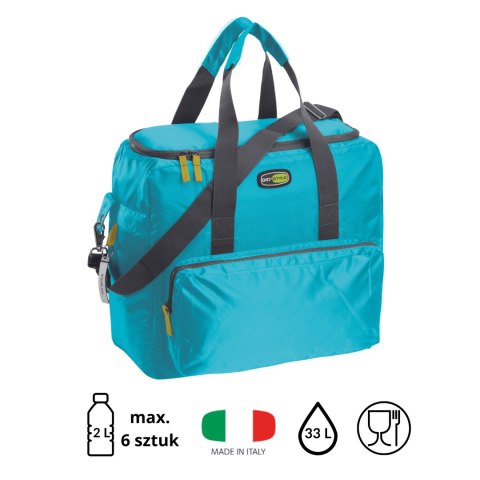 Torba termiczna Kamai Gio Style na ramię, błękitna, z kieszeniami i rączką do noszenia, pojemność 33L Torba termiczna Kamai Gio Style na ramię, błękitna, z kieszeniami i rączką do noszenia, pojemność 33L