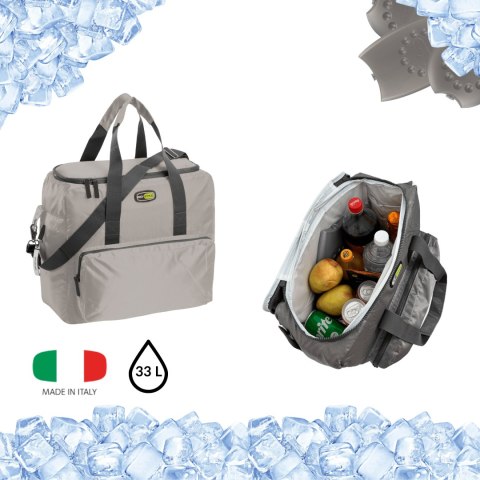 Torba termiczna Kamai Gio Style na ramię, pastelowy szary, z kieszeniami i rączką do noszenia, pojemność 33L Torba termiczna Kamai Gio Style na ramię, pastelowy szary, z kieszeniami i rączką do noszenia, pojemność 33L