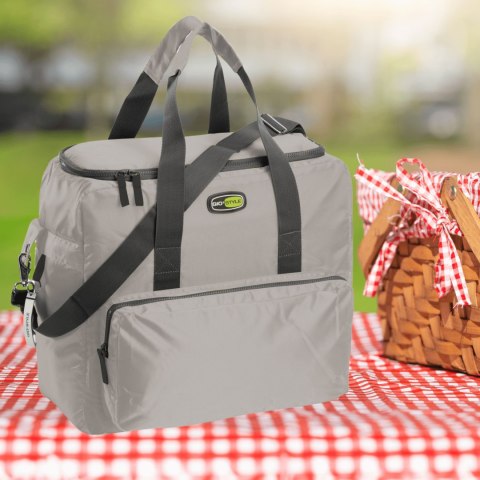 Torba termiczna Kamai Gio Style na ramię, pastelowy szary, z kieszeniami i rączką do noszenia, pojemność 33L Torba termiczna Kamai Gio Style na ramię, pastelowy szary, z kieszeniami i rączką do noszenia, pojemność 33L