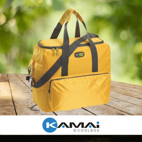 Torba termiczna Kamai Gio Style na ramię, żółta, z kieszeniami i rączką do noszenia, pojemność 33L Torba termiczna Kamai Gio Style na ramię, żółta, z kieszeniami i rączką do noszenia, pojemność 33L