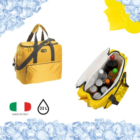 Torba termiczna Kamai Gio Style na ramię, żółta, z kieszeniami i rączką do noszenia, pojemność 33L Torba termiczna Kamai Gio Style na ramię, żółta, z kieszeniami i rączką do noszenia, pojemność 33L