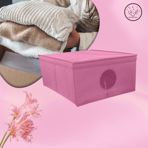 BLOSSOM różowy organizer do szafy z pokrywą oraz oknem 48x36x19cm BLOSSOM różowy organizer do szafy z pokrywą oraz oknem 48x36x19cm