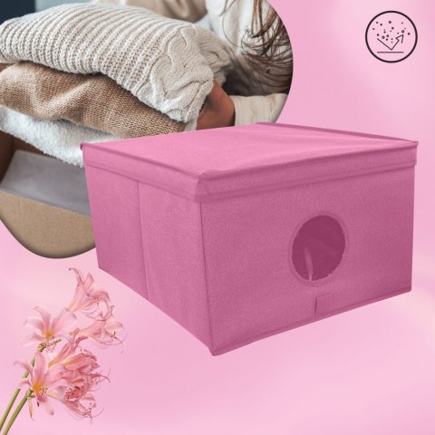 BLOSSOM różowy organizer do szafy z pokrywą oraz oknem50x40x25cm BLOSSOM różowy organizer do szafy z pokrywą oraz oknem50x40x25cm