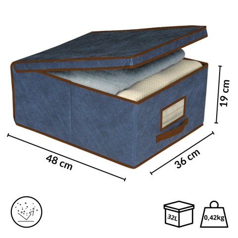 BLUE niebieski organizer do szafy z pokrywą oraz oknem 48x36x19cm BLUE niebieski organizer do szafy z pokrywą oraz oknem 48x36x19cm