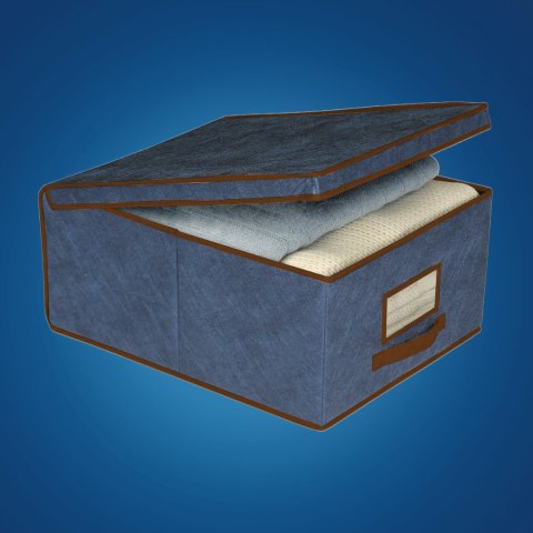 BLUE niebieski organizer do szafy z pokrywą oraz oknem 48x36x19cm BLUE niebieski organizer do szafy z pokrywą oraz oknem 48x36x19cm