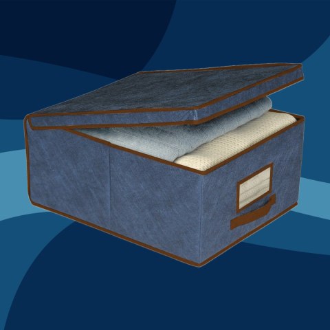 BLUE niebieski organizer do szafy z pokrywą oraz oknem 48x36x19cm BLUE niebieski organizer do szafy z pokrywą oraz oknem 48x36x19cm