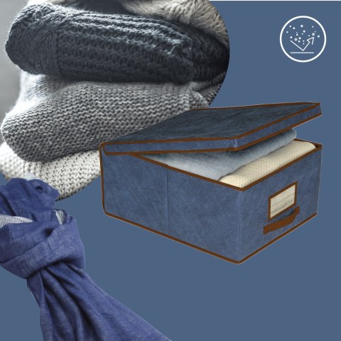 BLUE niebieski organizer do szafy z pokrywą oraz oknem 48x36x19cm BLUE niebieski organizer do szafy z pokrywą oraz oknem 48x36x19cm