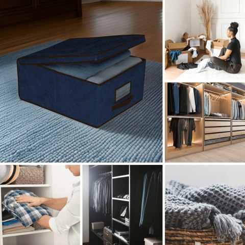 BLUE niebieski organizer do szafy z pokrywą oraz oknem 48x36x19cm BLUE niebieski organizer do szafy z pokrywą oraz oknem 48x36x19cm