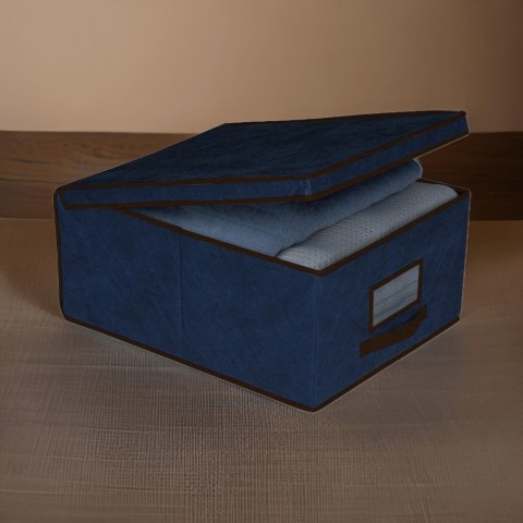 BLUE niebieski organizer do szafy z pokrywą oraz oknem 48x36x19cm BLUE niebieski organizer do szafy z pokrywą oraz oknem 48x36x19cm