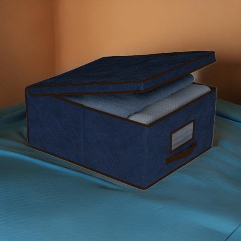 BLUE niebieski organizer do szafy z pokrywą oraz oknem 48x36x19cm BLUE niebieski organizer do szafy z pokrywą oraz oknem 48x36x19cm