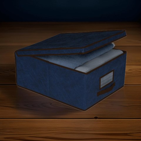 BLUE niebieski organizer do szafy z pokrywą oraz oknem 48x36x19cm BLUE niebieski organizer do szafy z pokrywą oraz oknem 48x36x19cm