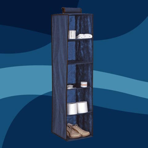 BLUE niebieski wiszący organizer do szafy 5 przegród 30X30X120cm BLUE niebieski wiszący organizer do szafy 5 przegród 30X30X120cm