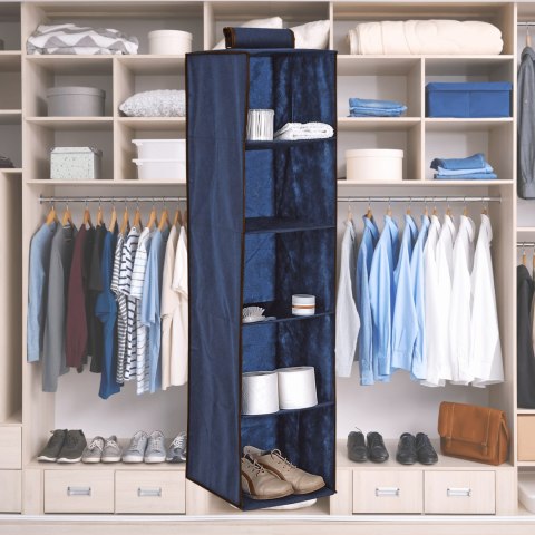 BLUE niebieski wiszący organizer do szafy 5 przegród 30X30X120cm BLUE niebieski wiszący organizer do szafy 5 przegród 30X30X120cm