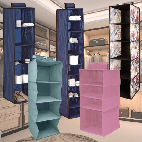 BLUE niebieski wiszący organizer do szafy 5 przegród 30X30X120cm BLUE niebieski wiszący organizer do szafy 5 przegród 30X30X120cm