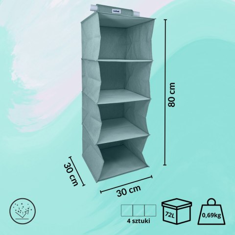 MINT zielony Wiszący organizer do szafy 4 przegrody 30x30x80cm MINT zielony Wiszący organizer do szafy 4 przegrody 30x30x80cm