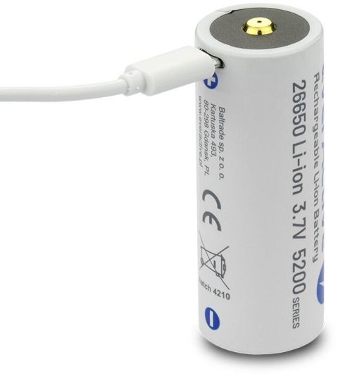 Akumulator 26650 Li-Ion 3,7V everActive 5200mAh micro USB (1 szt.) z zabezpieczeniem Akumulator 26650 Li-Ion 3,7V everActive 5200mAh micro USB (1 szt.) z zabezpieczeniem