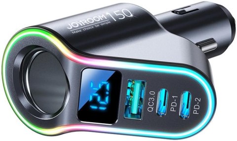 Joyroom szybka ładowarka samochodowa 4w1 USB-A QC3.0 / 2xUSB-C PD 150W czarna Joyroom szybka ładowarka samochodowa 4w1 USB-A QC3.0 / 2xUSB-C PD 150W czarna