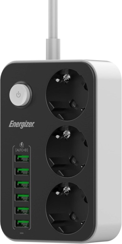 LISTWA ZASILAJĄCA Z WYŁĄCZNIKIEM Energizer 3x SCHUKO 6x USB-A 2500W 10A KABEL 2M LISTWA ZASILAJĄCA Z WYŁĄCZNIKIEM Energizer 3x SCHUKO 6x USB-A 2500W 10A KABEL 2M
