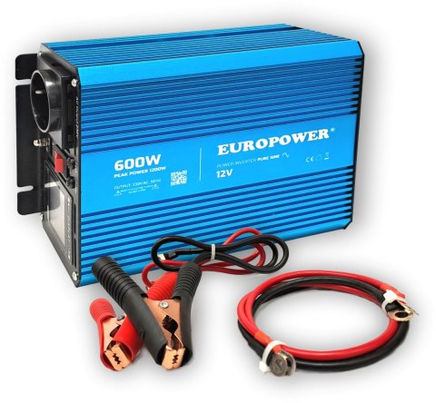 PRZETWORNICA NAPIĘCIA INWERTER EUROPOWER 12V DC / 230V AC 600W / 1200W CZYSTY SINUS PRZETWORNICA NAPIĘCIA INWERTER EUROPOWER 12V DC / 230V AC 600W / 1200W CZYSTY SINUS