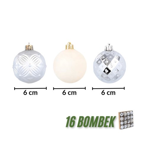 Zestaw 16 bombek choinkowych 6cm - eleganckie srebro Zestaw 16 bombek choinkowych 6cm - eleganckie srebro