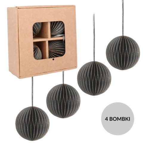 Zestaw 4 bombek papierowych składanych 7cm - elegancka szarość Zestaw 4 bombek papierowych składanych 7cm - elegancka szarość
