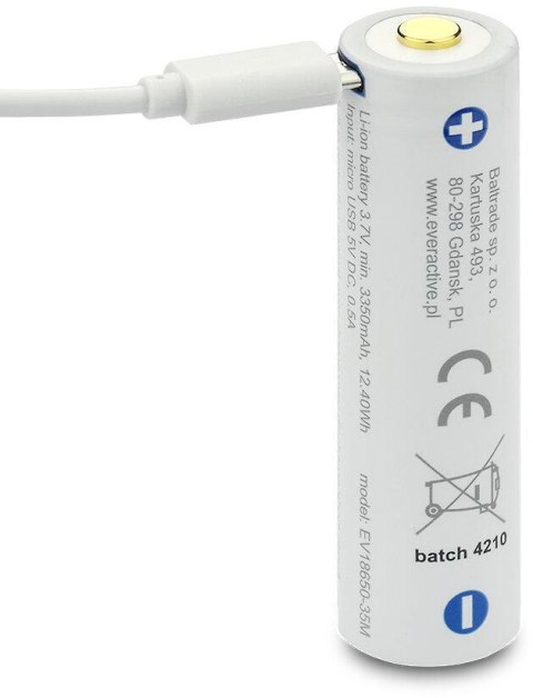 Akumulator 18650 Li-Ion 3,7V everActive 3500mAh (1 szt.) micro-USB z zabezpieczeniem Akumulator 18650 Li-Ion 3,7V everActive 3500mAh (1 szt.) micro-USB z zabezpieczeniem