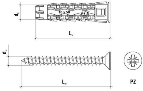 Kołek uniwersalny 6x30/50, wkręt z łbem stożkowym, blister (SFXP-06030050 x 12szt.) Kołek uniwersalny 6x30/50, wkręt z łbem stożkowym, blister (SFXP-06030050 x 12szt.)