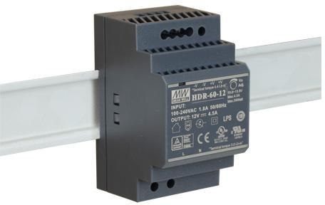 ZASILACZ IMPULSOWY NA SZYNĘ DIN MEAN WELL HDR-60-12 12V/60W/4.5A ZASILACZ IMPULSOWY NA SZYNĘ DIN MEAN WELL HDR-60-12 12V/60W/4.5A