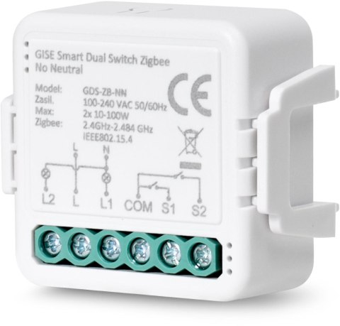 GISE Smart Podwójny moduł przekaźnikowy (bez N) Zigbee | Tuya | GDS-ZB-NN GISE Smart Podwójny moduł przekaźnikowy (bez N) Zigbee | Tuya | GDS-ZB-NN