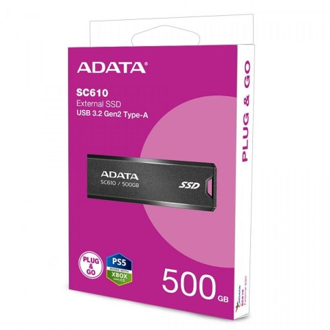 Dysk zewnętrzny SSD Adata SC610 500GB USB-C czarny Dysk zewnętrzny SSD Adata SC610 500GB USB-C czarny