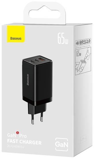 Ładowarka sieciowa Baseus GaN 5 Pro Fast Charger CCGP120201 65W 1x USB-A 2x USB-C PD 3.0 QC 4.0 + kabel USB-C Ładowarka sieciowa Baseus GaN 5 Pro Fast Charger CCGP120201 65W 1x USB-A 2x USB-C PD 3.0 QC 4.0 + kabel USB-C