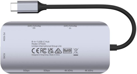Unitek D1122A01 Aktywny hub USB-C 5Gbps, 2x HDMI 4K, czytnik kart, RJ-45, PD 100W Unitek D1122A01 Aktywny hub USB-C 5Gbps, 2x HDMI 4K, czytnik kart, RJ-45, PD 100W