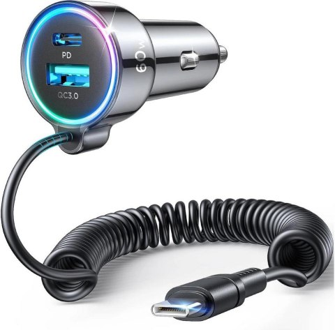 Ładowarka samochodowa 3w1 Joyroom JR-CL07 60W 4.0A PD 3.0 QC 3.0 1x USB-A 1x USB-C z kablem 1.6M Ładowarka samochodowa 3w1 Joyroom JR-CL07 60W 4.0A PD 3.0 QC 3.0 1x USB-A 1x USB-C z kablem 1.6M