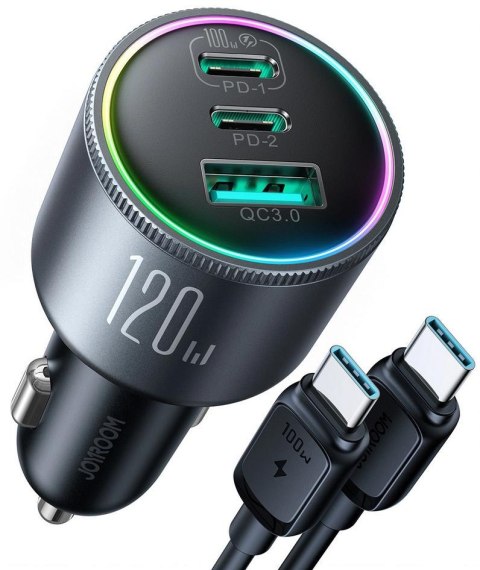 Ładowarka samochodowa Joyroom JR-CCN07 120W 5.0A PD 3.0 QC 3.0 1x USB-A 2x USB-C + kabel Ładowarka samochodowa Joyroom JR-CCN07 120W 5.0A PD 3.0 QC 3.0 1x USB-A 2x USB-C + kabel
