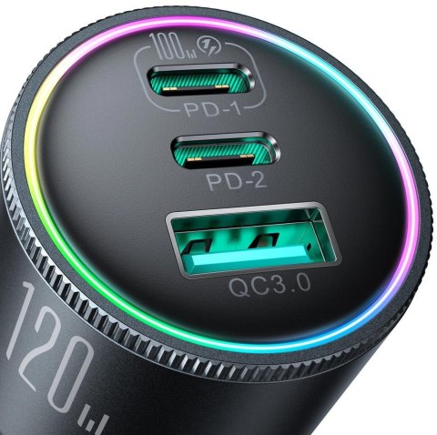 Ładowarka samochodowa Joyroom JR-CCN07 120W 5.0A PD 3.0 QC 3.0 1x USB-A 2x USB-C + kabel Ładowarka samochodowa Joyroom JR-CCN07 120W 5.0A PD 3.0 QC 3.0 1x USB-A 2x USB-C + kabel