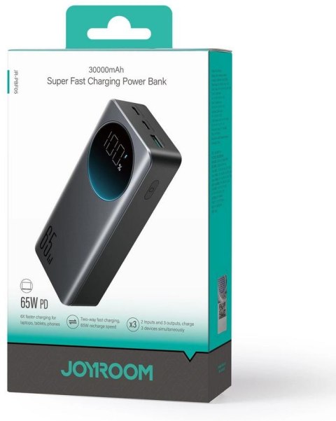 Powerbank Joyroom Digital Display JR-PBF05 30000mAh 65W PD 3.0 QC 3.0 1x USB-A 2x USB-C z kablem Powerbank Joyroom Digital Display JR-PBF05 30000mAh 65W PD 3.0 QC 3.0 1x USB-A 2x USB-C z kablem