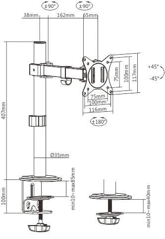Uchwyt biurkowy przegubowy na 1 monitor Spacetronik SPA-111 Uchwyt biurkowy przegubowy na 1 monitor Spacetronik SPA-111
