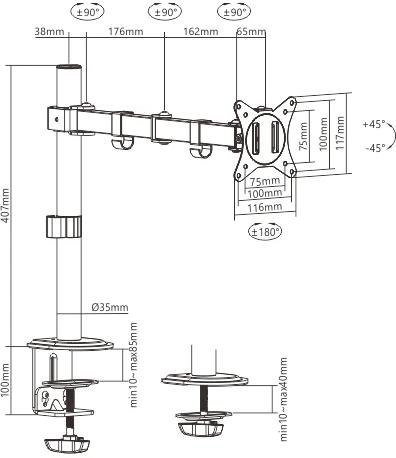 Uchwyt biurkowy przegubowy na 1 monitor Spacetronik SPA-112 Uchwyt biurkowy przegubowy na 1 monitor Spacetronik SPA-112