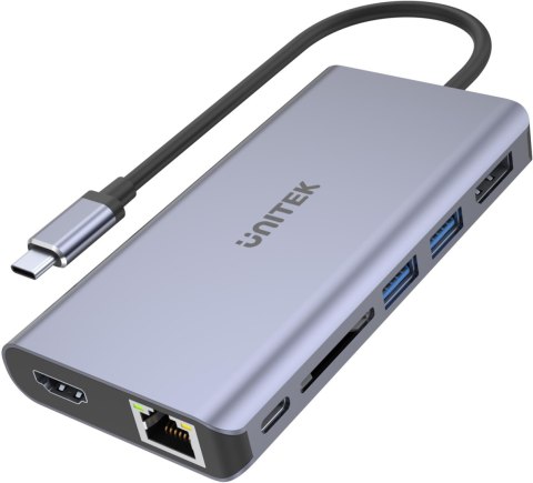 Adapter Unitek D1056A Hub USB-C 2x USB 3.1 HDMI DP RJ45 czytnikSD Adapter Unitek D1056A Hub USB-C 2x USB 3.1 HDMI DP RJ45 czytnikSD