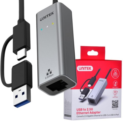 Adapter Unitek U1313C USB-A/C na RJ45 2.5G Ethernet Adapter Unitek U1313C USB-A/C na RJ45 2.5G Ethernet
