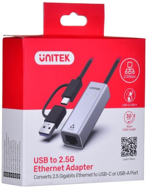 Adapter Unitek U1313C USB-A/C na RJ45 2.5G Ethernet Adapter Unitek U1313C USB-A/C na RJ45 2.5G Ethernet