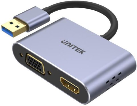 Adapter Unitek V1304A USB-A na HDMI i VGA, FullHD Adapter Unitek V1304A USB-A na HDMI i VGA, FullHD