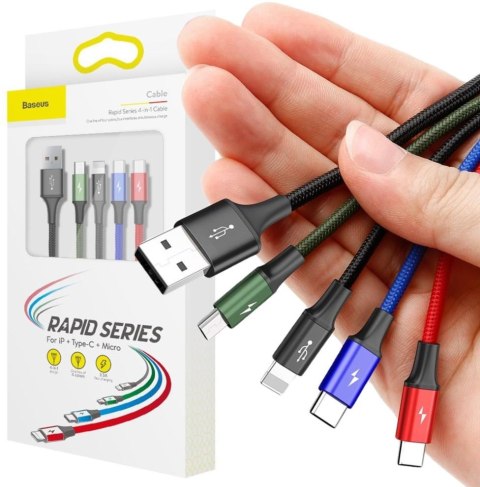 KABEL 4w1 USB-A / Lighting iPhone 2x USB-C micro-USB Baseus Cafule CA1T4-B01 1.2m 3.5A W OPLOCIE KABEL 4w1 USB-A / Lighting iPhone 2x USB-C micro-USB Baseus Cafule CA1T4-B01 1.2m 3.5A W OPLOCIE