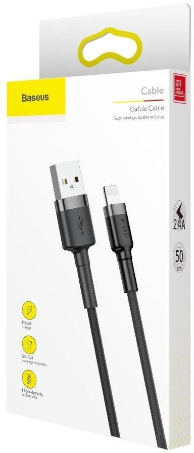 KABEL USB-A / Lightning iPhone Baseus Cafule CALKLF-AG1 50cm Apple 2.4A CZARNO-SZARY W OPLOCIE KABEL USB-A / Lightning iPhone Baseus Cafule CALKLF-AG1 50cm Apple 2.4A CZARNO-SZARY W OPLOCIE