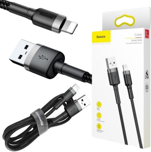 KABEL USB-A / Lightning iPhone Baseus Cafule CALKLF-AG1 50cm Apple 2.4A CZARNO-SZARY W OPLOCIE KABEL USB-A / Lightning iPhone Baseus Cafule CALKLF-AG1 50cm Apple 2.4A CZARNO-SZARY W OPLOCIE