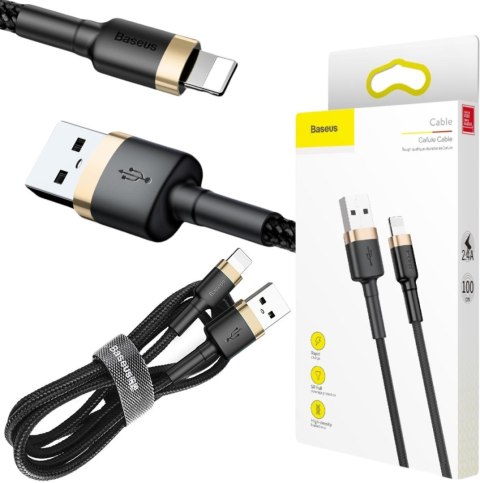 KABEL USB-A / Lightning iPhone Baseus Cafule CALKLF-BV1 100cm Apple 2.4A CZARNO-ZŁOTY W OPLOCIE KABEL USB-A / Lightning iPhone Baseus Cafule CALKLF-BV1 100cm Apple 2.4A CZARNO-ZŁOTY W OPLOCIE