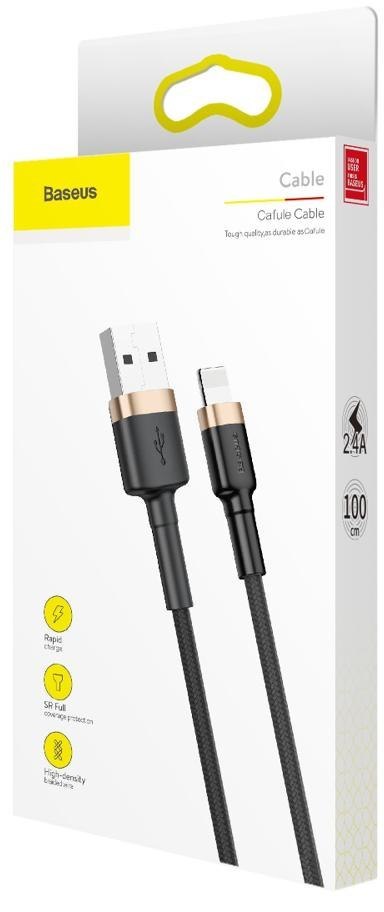 KABEL USB-A / Lightning iPhone Baseus Cafule CALKLF-BV1 100cm Apple 2.4A CZARNO-ZŁOTY W OPLOCIE KABEL USB-A / Lightning iPhone Baseus Cafule CALKLF-BV1 100cm Apple 2.4A CZARNO-ZŁOTY W OPLOCIE