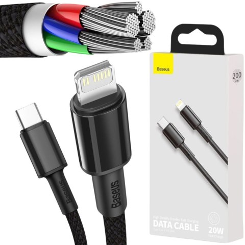 KABEL USB-C / Lightning iPhone Baseus Cafule CATLGD-A01 2m 20W PD Quick Charging CZARNY W OPLOCIE KABEL USB-C / Lightning iPhone Baseus Cafule CATLGD-A01 2m 20W PD Quick Charging CZARNY W OPLOCIE
