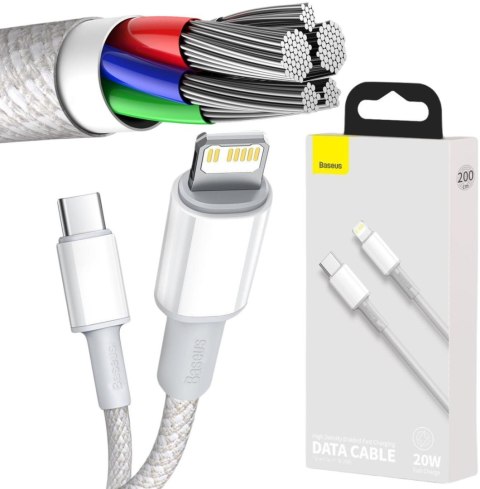 KABEL USB-C / Lightning iPhone Baseus Cafule CATLGD-A02 2m 20W PD Quick Charging BIAŁY W OPLOCIE KABEL USB-C / Lightning iPhone Baseus Cafule CATLGD-A02 2m 20W PD Quick Charging BIAŁY W OPLOCIE
